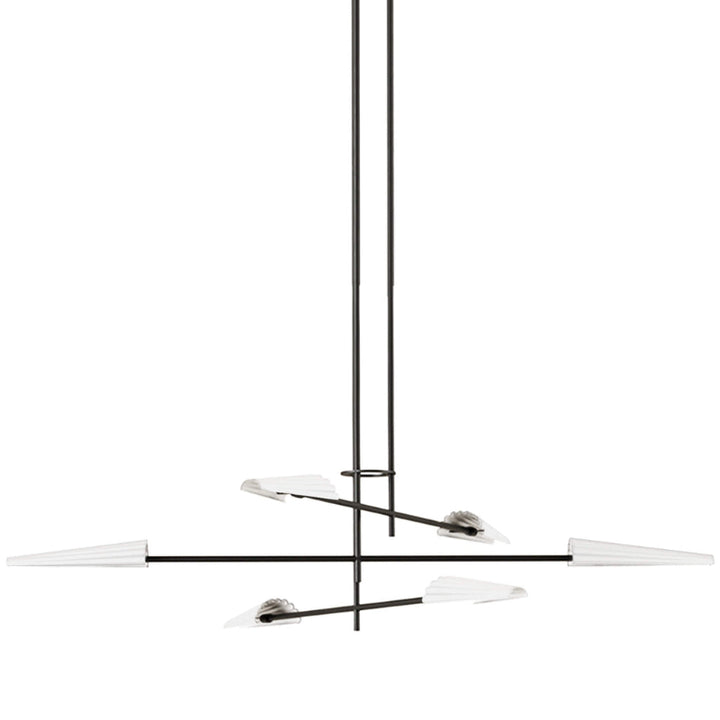 Modern chandelier with black and silver design on a white background