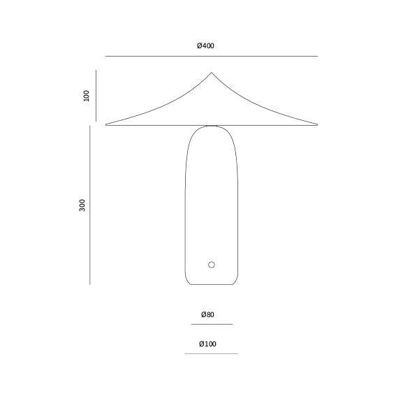 Technical drawing of a cylindrical table-lamp with dimensions on a white by Bazar Mondiale and Aromas Del Campo