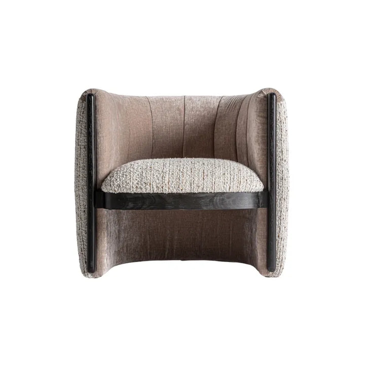 Detail of brown backrest and arm edge on Erbach armchair with wood grain visible. Only at Bazar Mondiale high end furniture and exclusive pieces.