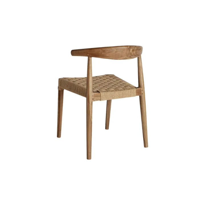 Craftsmanship detail of Figeac teak wood frame with hand-braided cord seat. Only at Bazar Mondiale high end furniture and exclusive pieces.