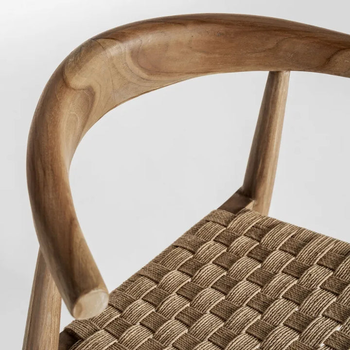 Close-up of Figeac chair seat's natural beige cord weaving. Only at Bazar Mondiale high end furniture and exclusive pieces.