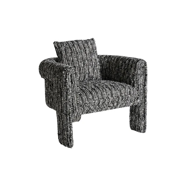 Close-up of Kostov Armchair texture in black speckled bouclé upholstery. Only at Bazar Mondiale high end furniture and exclusive pieces.
