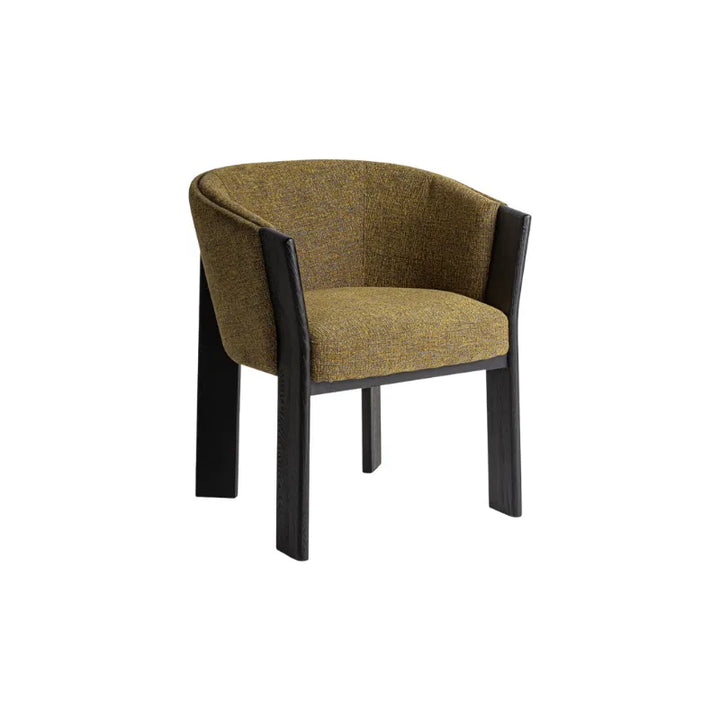 Nara Yellow Armchair - Front View | High-end oak & mustard polyester | Only at Bazar Mondiale high end furniture and exclusive pieces.