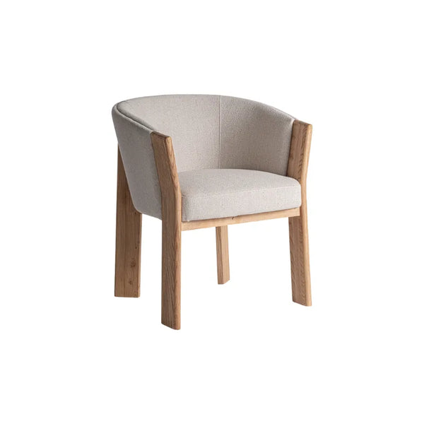 Nara Light Dining Chair Front View - Sculptural oak and brown upholstered seating. Only at Bazar Mondiale high end furniture and exclusive pieces.