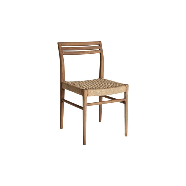 Front view of the Souillac chair with woven seat and teak wood frame — Bazar Mondiale high end furniture and exclusive pieces.