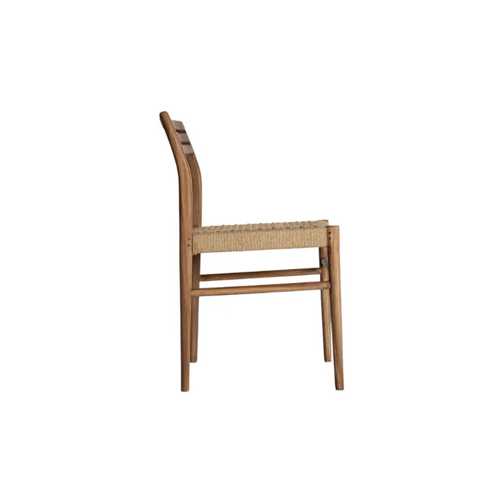 Back perspective of the Souillac dining chair in natural teak wood — Bazar Mondiale high end furniture and exclusive pieces.