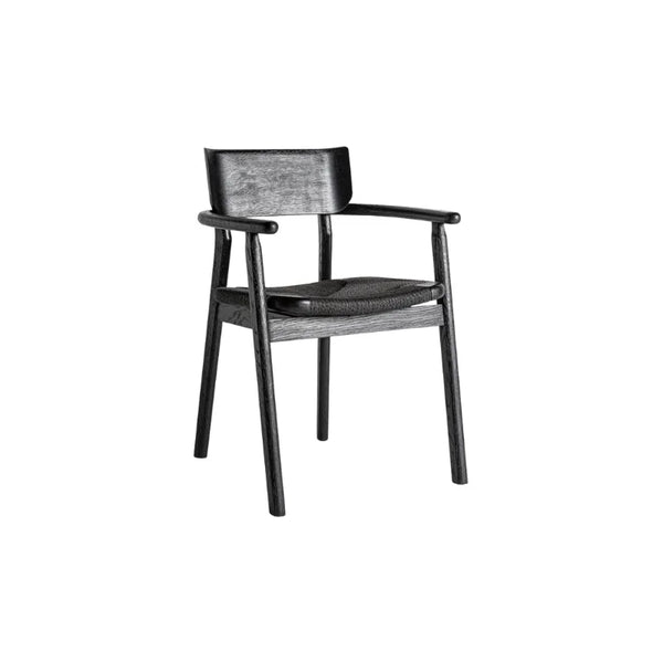 Front view of the Tasque chair in full black oak with woven rope seat – Only at Bazar Mondiale high end furniture and exclusive pieces.