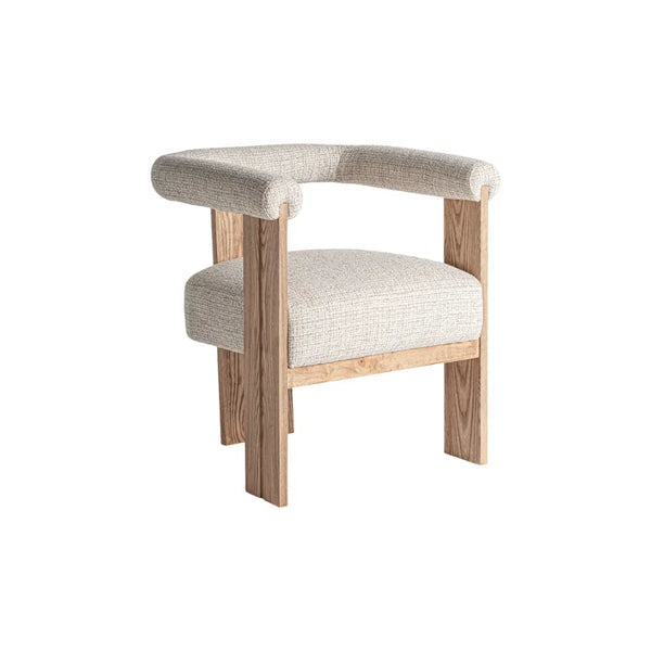 Ustka Armchair in Natural Oak and White Fabric – Side View. Only at Bazar Mondiale high end furniture and exclusive pieces.